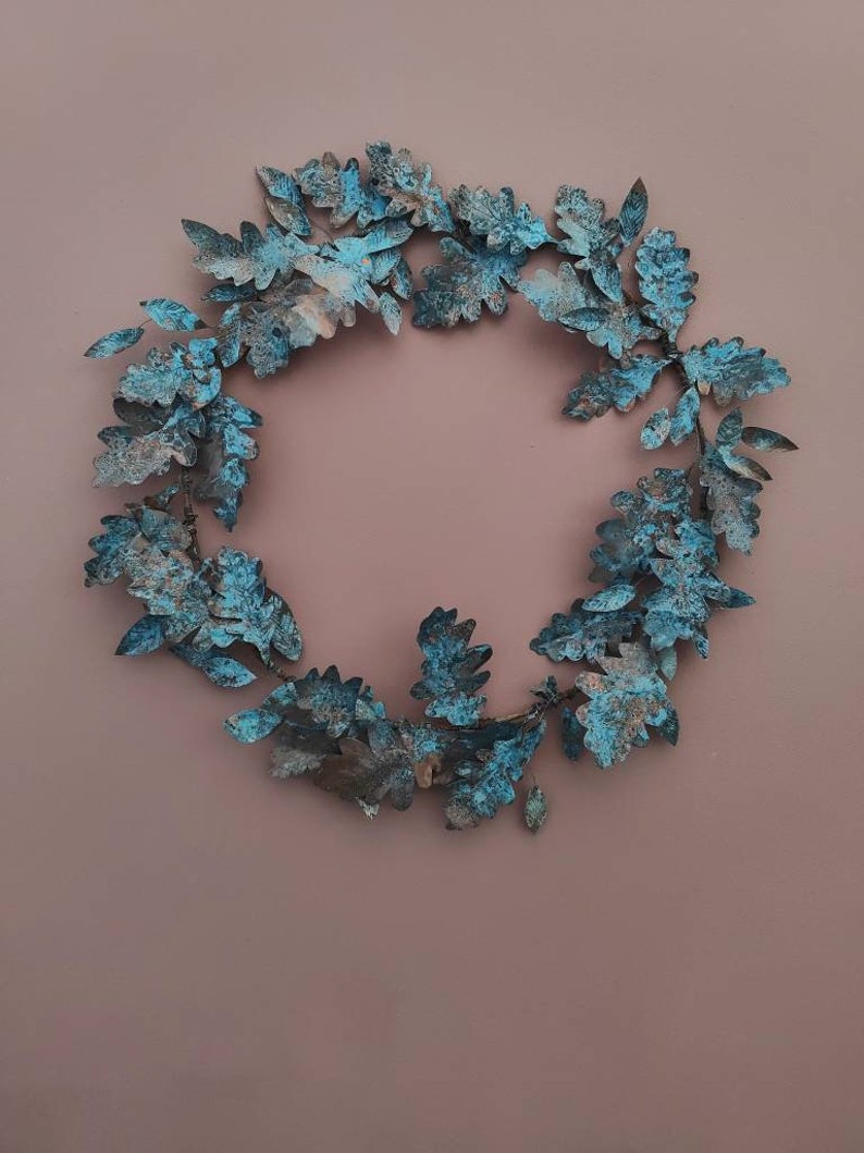 Verdigris Irish Oak Metal Wreath, 7th Copper Wedding Anniversary, Anniversary Gift, Birthday Gift, All Season Artificial Door Wreath, image 5