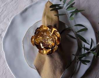 Brass Peony Napkin Rings - Set of 2