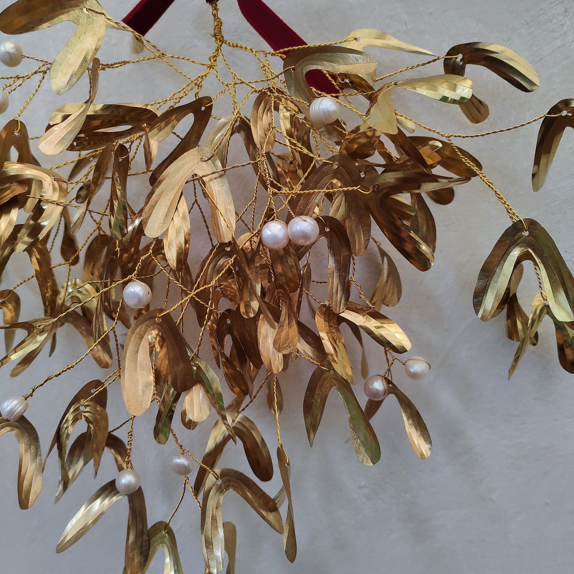 Brass Pearl & Silk Mistletoe Bunch, Mistletoe Bouquet, Door