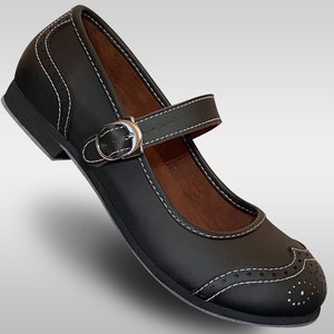 Aris Allen Black Snub Toe Mary Jane Wingtips Dance Shoes