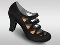 Aris Allen Suede-Sole Dance Shoes 1940s Women's Black Velvet Criss-Cross 3-Buckle Burlesque Pump