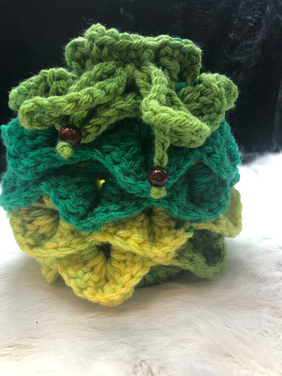 Crochet Dragon Egg Dragon Scale Dice Bag Green and Yellow