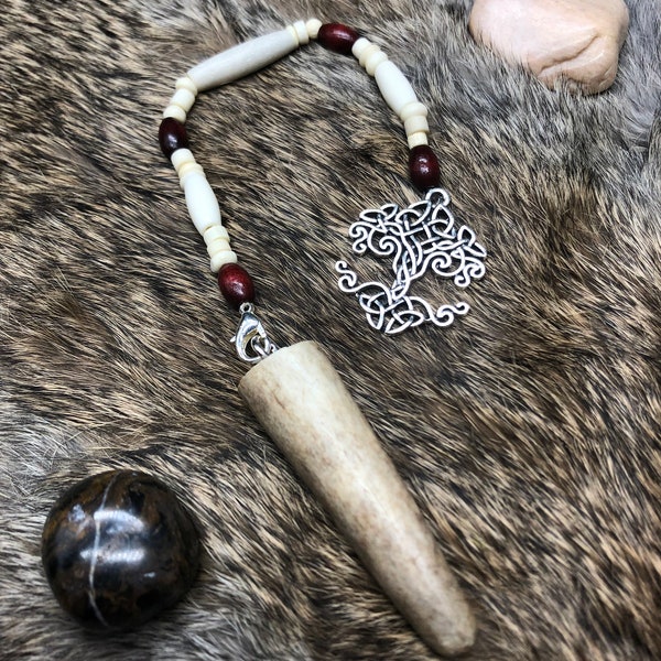 Pendule à pointe de bois de bois de wapiti en os et cerf de bois avec charme Yggdrasil