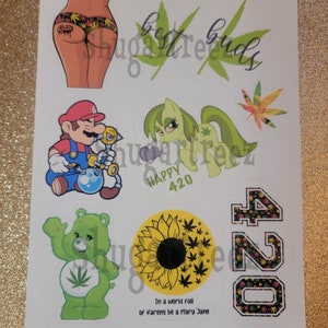 420 Sticker / Wasserabweisende Unkraut Sticker / Don't Care Bear / Ganja Butt Queen / Mario Smoking / 710