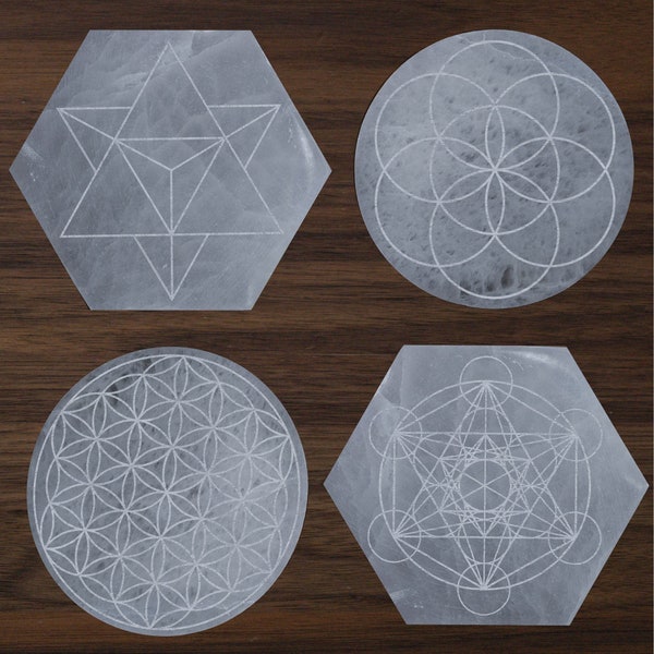 Crystal Grid Selenite Hexagon and Circle Charging Plates