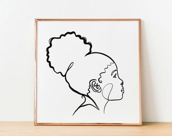 Black Girl Line Art, Black Girl Magic, Minimalist Wall Art, Printable Wall Art, DIGITAL DOWNLOAD, Digital Art Print, Line Drawing