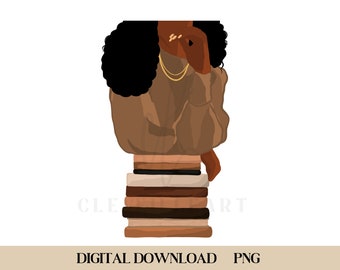Black Girl Reading Art Print, Book Lover Illustration (Digital Download)
