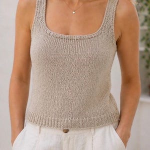 Linen Blend Knitted Top Pattern |  In-the-Round Knitting Pattern (PDF Download)
