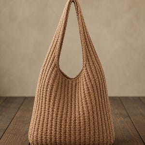 Knitted Cotton Tote Bag Pattern | Ribbed design Shoulder Bag (Digital PDF)