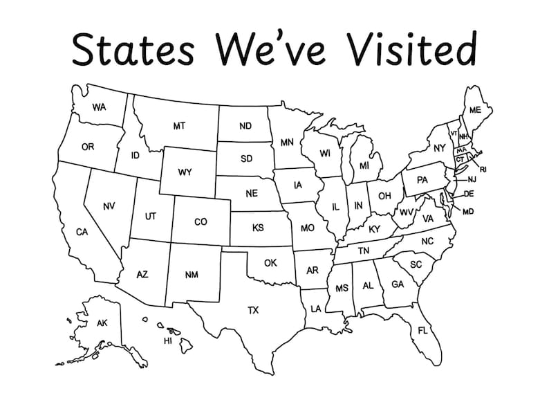 Printable Coloring Map – U.S. States I've Visited Tracker (8x11) - Etsy