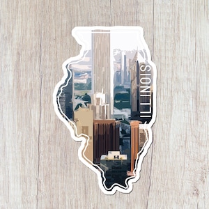 Illinois Sticker, Chicago Cityscape, Illinois state outline, Vinyl decal, Sticker for laptop or water bottle, Stocking Stuffer, Matte vinyl