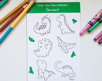 Dinosaur Color Your Own Sticker Sheet: Kids' Craft Party Favor