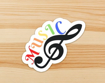 Rainbow Treble Clef Sticker: Water Resistant Vinyl Music Decal