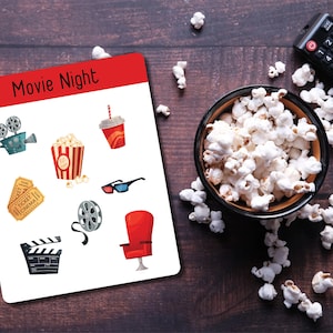 Movie Sticker Pack, Movie Night Sheet, Cinema Art, Fun Sticker Sheet for movie lovers, Cinema Ticker Sticker, Popcorn sticker, Gifts under 5