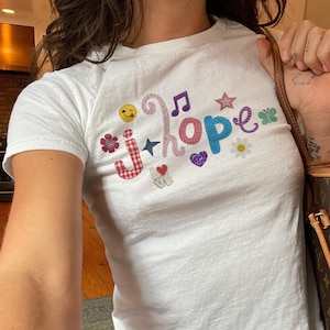 j-hope Patchwork Lettering Baby Tee, BTS ARIRANG Tour Concert Merch, Kpop ARMY Fan Outfit