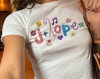 j hope Patchwork Lettering Baby Tee
