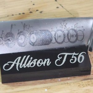 Allison T56 compressor blade laser engrvaed w/stand