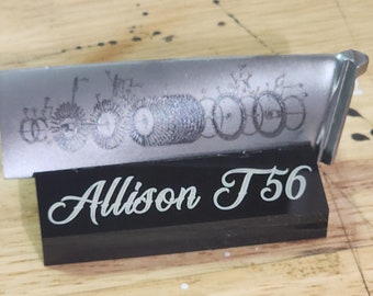 Allison T56 compressor blade laser engrvaed w/stand
