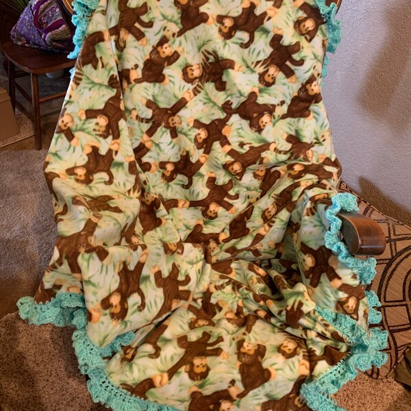 Tropical Monkey Print Pattern Hooded Blanket