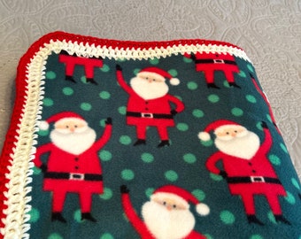 Fun Santa Claus Fleece Throw Crocheted Around In Red & White