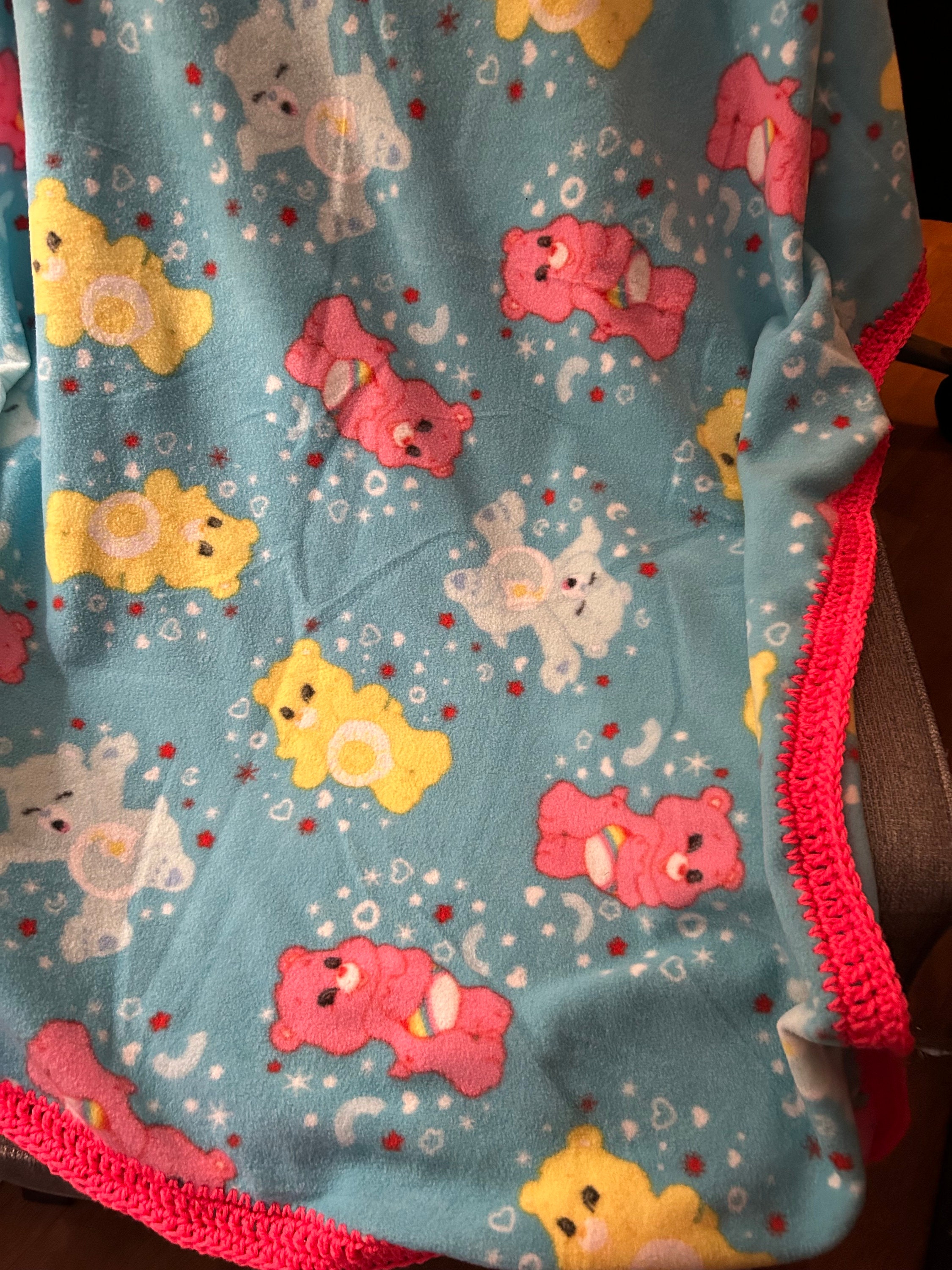 Care Bear Fleece Blanket With Crochet Edging Etsy Canada
