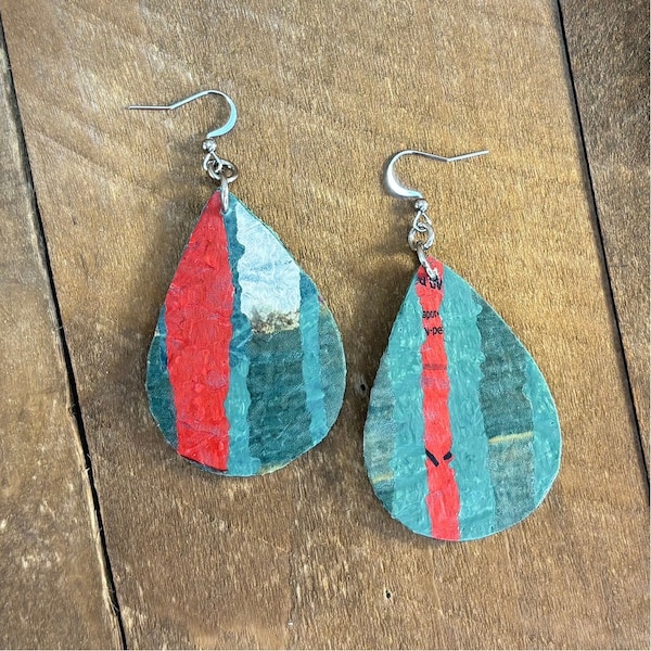 teardrop earrings plastic, unique birthday gifts for her, eco friendly gifts for nature lover, secret sister gift for Mother’s Day, upcycled