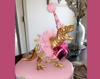 Dinosaur Cake Topper GOLD T-Rex Tutu Dinosaur Tutu, Dinosaur Centerpiece, Dinosaur Figurine, Dinosaur Birthday Party, Dinosaur Birthday Cake