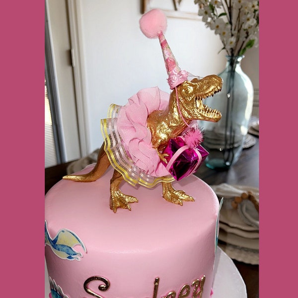 Dinosaur Cake Topper GOLD T-Rex Tutu Dinosaur Tutu, Dinosaur Centerpiece, Dinosaur Figurine, Dinosaur Birthday Party, Dinosaur Birthday Cake