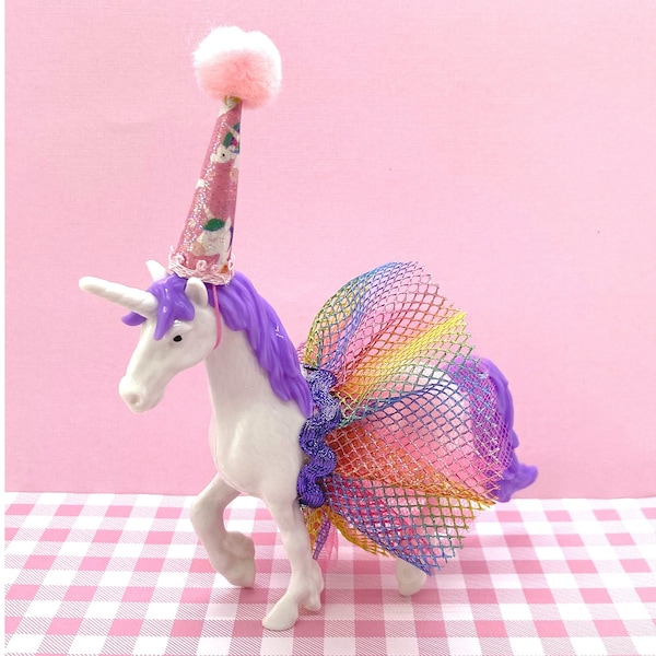 Unicorn Rainbow Cake Topper Unicorn Birthday Party, Unicorn Cake Topper, Unicorn Centerpiece, Unicorn Figurine, Mini Party Hat, Rainbow Tutu