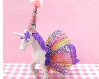 Unicorn Rainbow Cake Topper Unicorn Birthday Party, Unicorn Cake Topper, Unicorn Centerpiece, Unicorn Figurine, Mini Party Hat, Rainbow Tutu