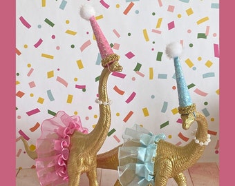 Dinosaur Cake Topper Dinosaur Birthday Girl Tutu Dinos Pink Dinosaur Figurine, Party Hat, Dinosaur Decor, Dino Centerpiece, Dinosaur Tutu