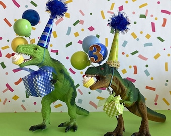 T-Rex Dinosaur Cake Topper Boy w/Balloons, Cupcake,  Dinosaur Birthday Party, Dinosaur Balloon, Dino Party Hat, Dinosaur Figurine Giftb