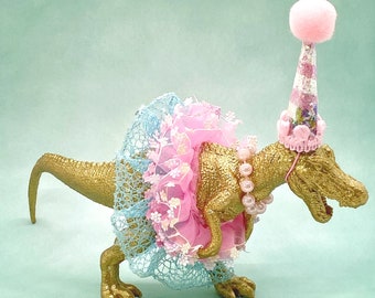 Allosaurus Dinosaur Cake Topper With Tutu Dress & Party Hat - Dinosaur Birthday Decor For Girls - View #8