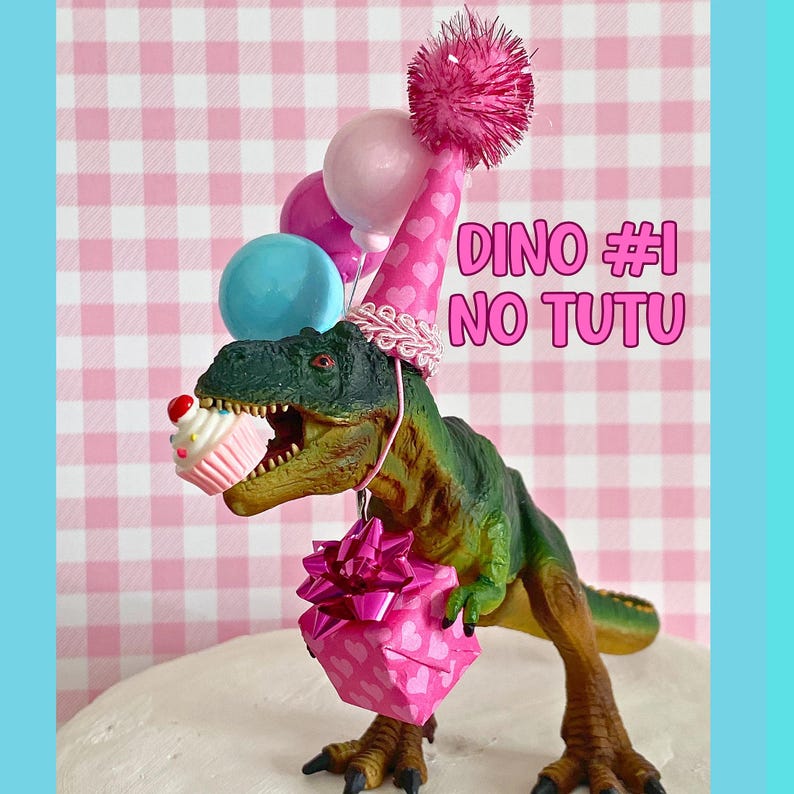 T-REX Dinosaur Cake Topper SHE-REX Balloons, Dinosaur Centerpiece, Dinosaur Figurine, Dinosaur Birthday Cake, Cupcake, Girl Dino Party Decor Dino #1 NO Tutu