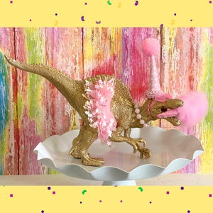 Dinosaur Cake Topper w/ Cotton Candy, PINK Sunglasses, Centerpiece, Dinosaur Figurine, Dinosaur Birthday Cake, Girl Dino, Tutu, Party Decor