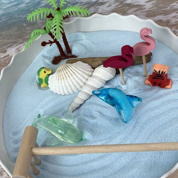 Mini DIY Christmas Zen Garden Kit OCEAN Beach Fairy Garden Kit, Ocean Zen Desk Accessory, Figet Toy, Stress Relief, Desk Toy, DIY Sand Kit