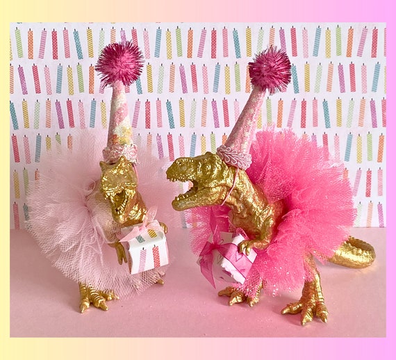 Dinosaur Cake Topper T-Rex with PINK Tutu, Dinosaur Table Decoration, Dinosaur Centerpiece, Dinosaur Figurine, Dinosaur Birthday Party Girl