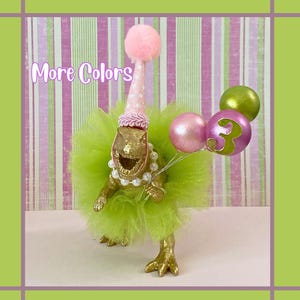 Dinosaur Cake Topper Tutu GOLD Dino PrincessCrown Dinosaur Centerpiece, Dinosaur Figurine, Dinosaur Birthday Cake, Dino with Gift, Girl Dino