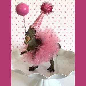 T-Rex Dinosaur Cake Topper, Dinosaur Birthday, Dinosaur Figurine, Dino w/ Sparkle Tutu, Balloon, Dino Birthday Party, Girls Dinosaur Cake