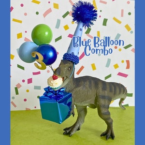 T-Rex Dinosaur Cake Topper Smash Cake Topper Boy Dinosaur, Mini Party Hat, Dinosaur Gift, Dinosaur Centerpiece, Dinosaur Birthday Party Blue Balloon Combo