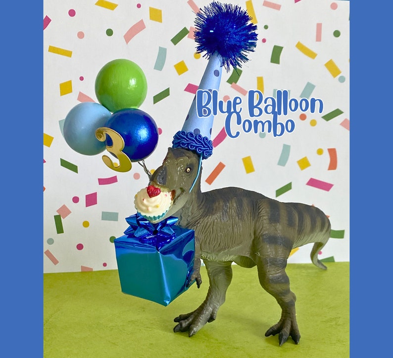 T-Rex Dinosaur Cake Topper Smash Cake Topper Boy Dinosaur, Mini Party Hat, Dinosaur Gift, Dinosaur Centerpiece, Dinosaur Birthday Party Blue Balloon Combo