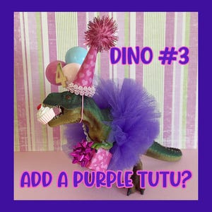 T-REX Dinosaur Cake Topper SHE-REX Balloons, Dinosaur Centerpiece, Dinosaur Figurine, Dinosaur Birthday Cake, Cupcake, Girl Dino Party Decor Dino #3 PURPLE Tutu