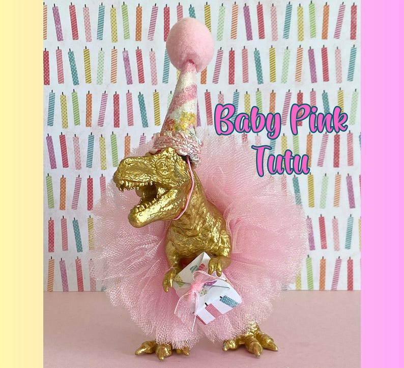 Dinosaur Cake Topper T-Rex with PINK Tutu, Dinosaur Table Decoration, Dinosaur Centerpiece, Dinosaur Figurine, Dinosaur Birthday Party Girl BABY Pink