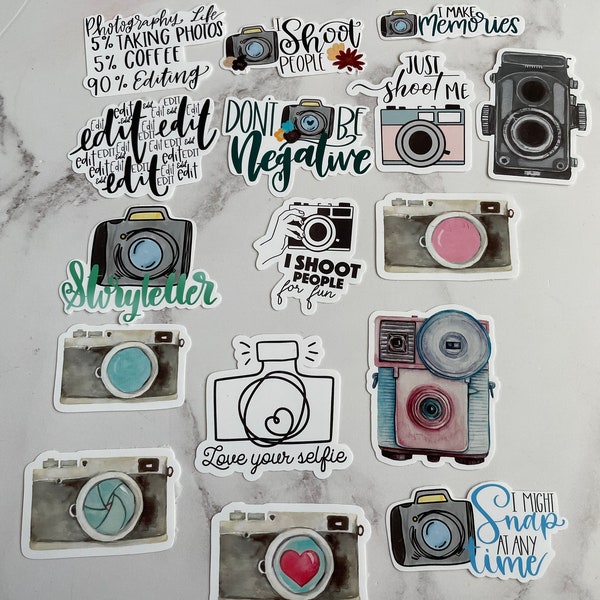 Photography Lovers Vinyl Stickers, ensemble de 16, pour les planificateurs, bullet journal, ordinateur portable