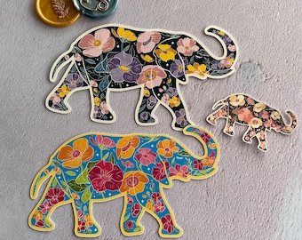 Blühender Elefant Silhouette Aufkleber // 3 Größen erhältlich // Laptop Aufkleber, Wasserflasche Aufkleber, Kunstwerk