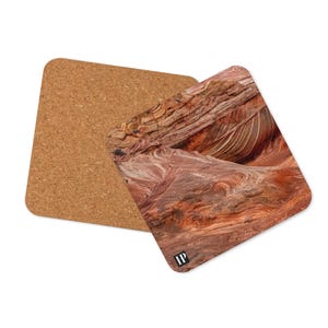 The Wave Cork Coaster Set Waterproof Bar Cart Accessories Drink and Barware Western Home Decor Arizona Landscape Photo Housewarming Gift
