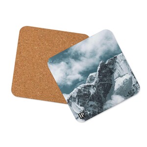 Mt Everest Cork Coaster Set Nepal Photo Waterproof Bar Cart Accessories Drink and Barware Home Decor Himalayan Mountains Housewarming Gift