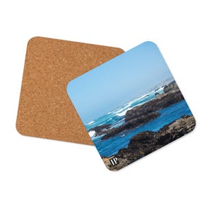 Ocean Cork Coaster Set, Waterproof Bar Cart Accessories, Drink and Barware, Coastal Home Decor California Landscape Photo, Housewarming Gift