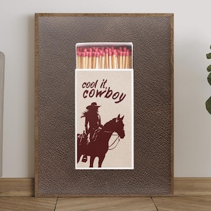 Cool It Cowboy Streichholzschachtel Wandkunst, Western Retro druckbares Poster, digitaler Download rustikale Western-Dekor