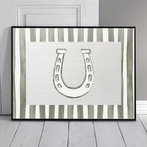 western digital wall art, rustic horseshoe trendy decor, vintage print, wild west poster, printable cowboy poster, muted green stripes